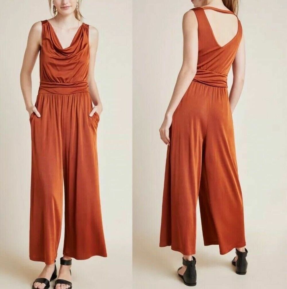 NWT Anthropologie Maeve Womens Medium Enchantment Jumpsuit Copper Burnt Gold